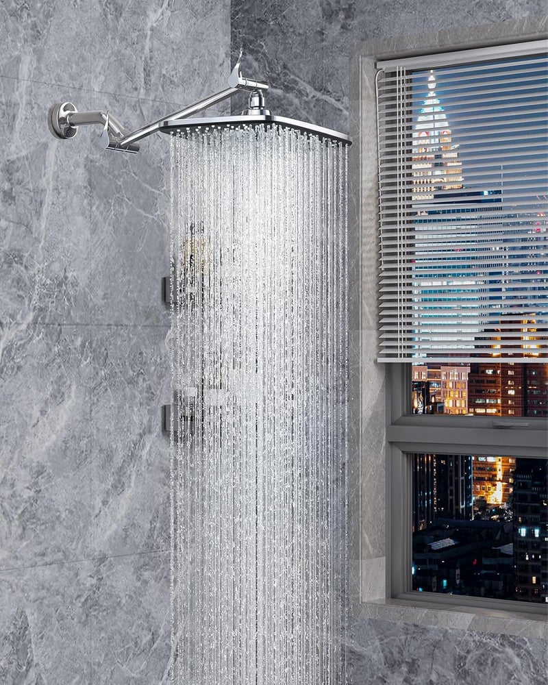 Veken 11.8" Rain Shower Head, Rectangular Rainfall Showerhead with 11" Stainless Steel Exension Arm, Height & Angle Decor Adjustable, High Pressure Shower Heads, Bathroom Accessories, Chrome - Image 1